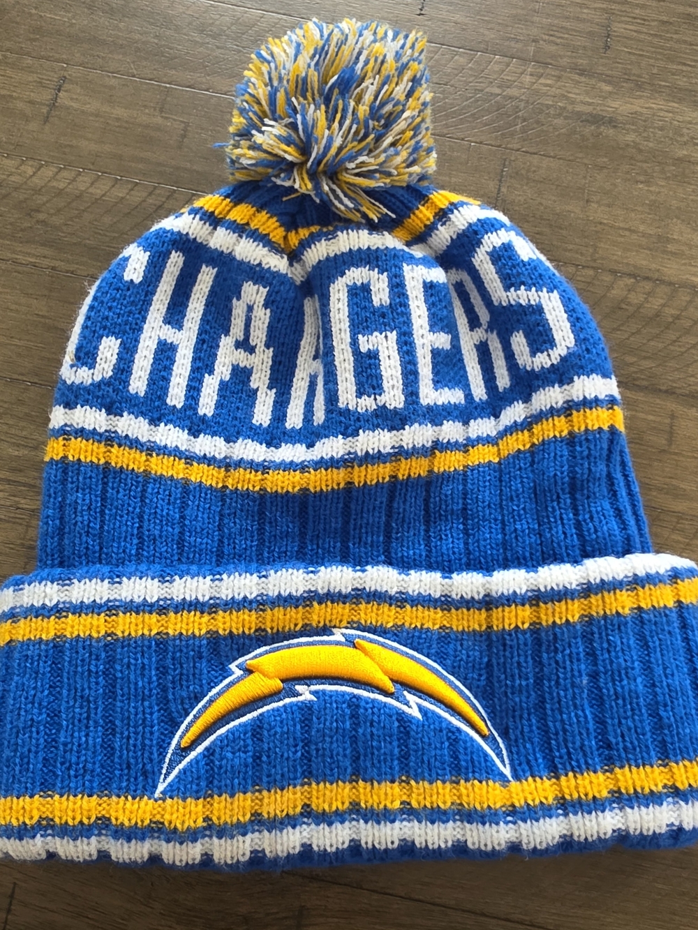 NFL Chargers Blue White and Gold Knit Pom Beanie